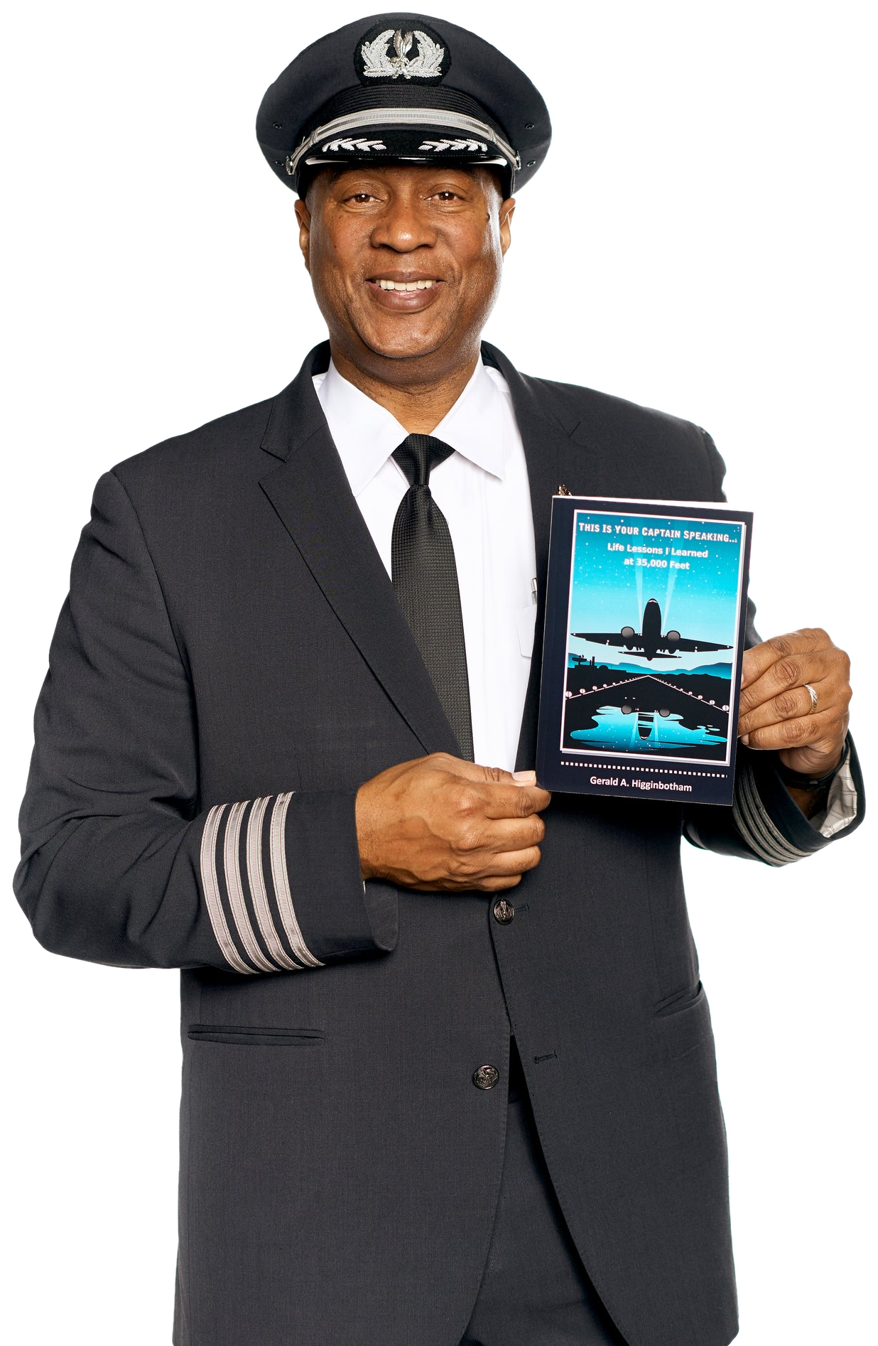 Captain Dr. Gerald Higginbotham holding This Is Your Captain Speaking